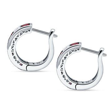 Minimalist Princess Huggie Hoop Earrings Simulated Ruby 925 Sterling Silver Wholesale
